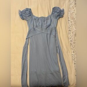 Elegant Blue Puff Sleeve Dress